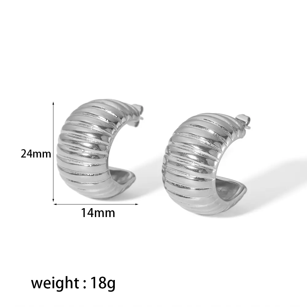 1 Pair Minimalist Punk Style Chunky Stripe Texture C Shape Stainless Steel 18K Gold Plated Women's Stud Earrings h5 Picture2